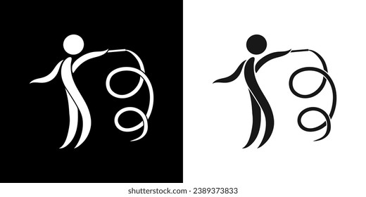 Pictograms representing a gymnast performing artistic figures with a ribbon, one of the disciplines of rhythmic gymnastics competitions.