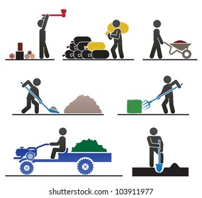 Pictograms Representing People Doing  Field And Backyard Hard Work