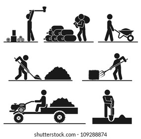 Pictograms Representing People Doing Field And Backyard Hard Work