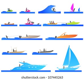 Pictograms representing people on different types of boat