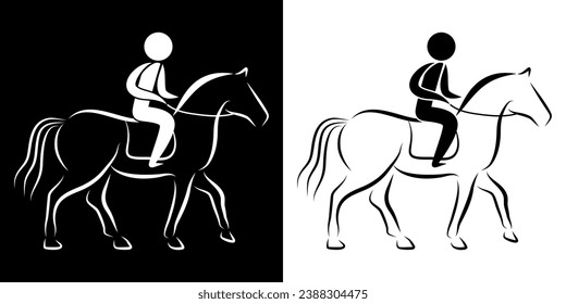 Pictograms representing a rider on his horse at a walk, in the eventing discipline,one of the sporting competitions in horse riding.