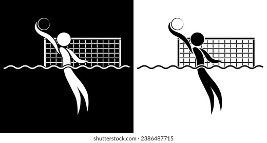 Pictograms representing the sport competition with a ball: waterpolo, one of the aquatic sports disciplines.