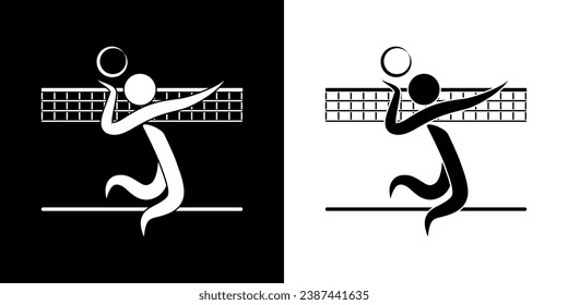 Pictograms representing a volleyball match, one of the disciplines of sports competitions with a ball.
