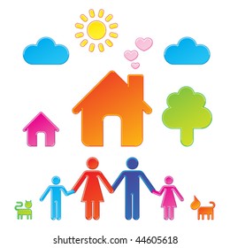Pictograms which represent family and their surrounding