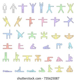 Pictograms which represent physical exercise.