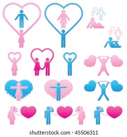 Pictogramas que representan a una pareja joven enamorada