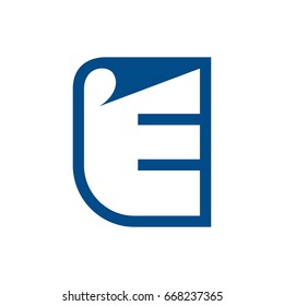 Pictograph of alphabet logotype letter e with paper for template logo, icon, and identity vector designs