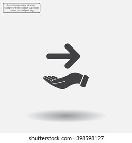 Pictograph of arrow on hand