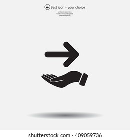 Pictograph of arrow on hand