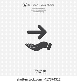 Pictograph of arrow on hand