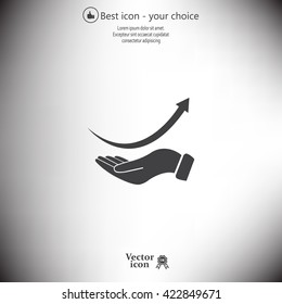 Pictograph of arrow on hand