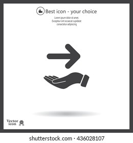 Pictograph of arrow on hand