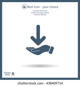 Pictograph of arrow on hand