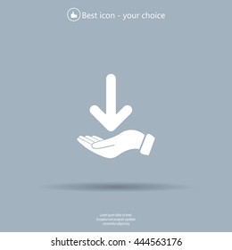Pictograph of arrow on hand
