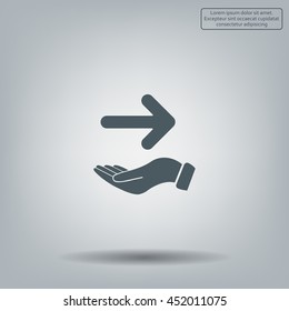Pictograph of arrow on hand