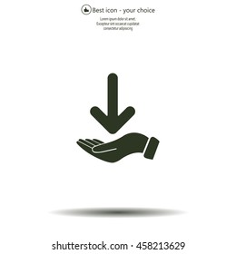 Pictograph of arrow on hand