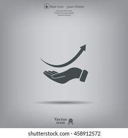 Pictograph of arrow on hand