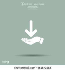 Pictograph of arrow on hand