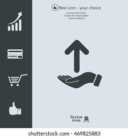 Pictograph of arrow on hand