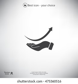 Pictograph of arrow on hand