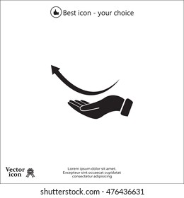 Pictograph of arrow on hand