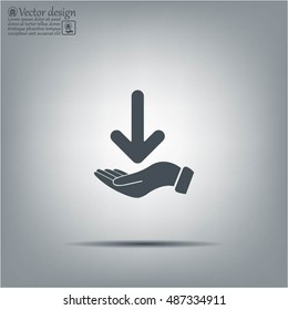 Pictograph of arrow on hand