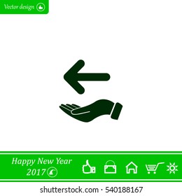 Pictograph of arrow on hand