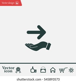 Pictograph of arrow on hand
