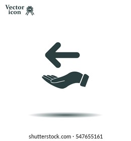 Pictograph of arrow on hand