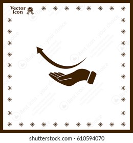 Pictograph of arrow on hand