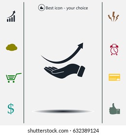 Pictograph of arrow on hand