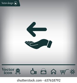 Pictograph of arrow on hand