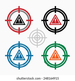 Pictograph of attention caution on target icons background. Crosshair icon. Vector illustration.