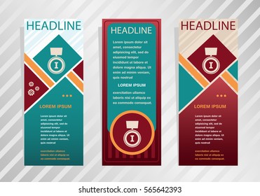 Pictograph of award on vertical banner. Modern abstract flyer, banner, brochure design template.
