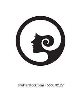 Pictograph of beauty women with glamour hairstyle for template logo, icon, and identity vector designs.