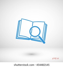 Pictograph of book and magnifier glass icon