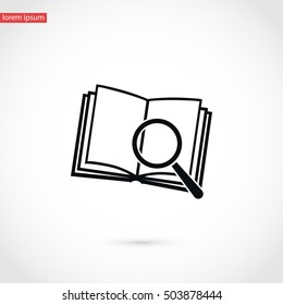 Pictograph of book and magnifier glass icon, flat design best vector icon
