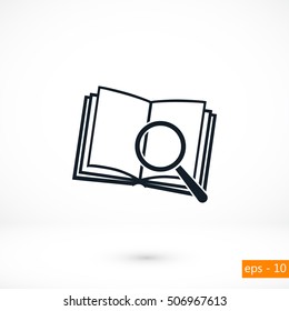 Pictograph of book and magnifier glass icon, flat design best vector icon