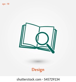 Pictograph of book and magnifier glass icon, flat design best vector icon