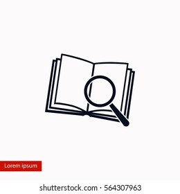 Pictograph of book and magnifier glass icon, flat design best vector icon