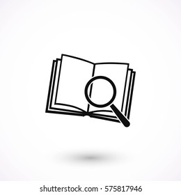 Pictograph of book and magnifier glass icon, flat design best vector icon