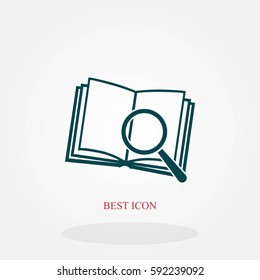 Pictograph of book and magnifier glass icon, flat design best vector icon