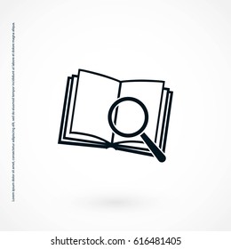 Pictograph of book and magnifier glass icon, flat design best vector icon