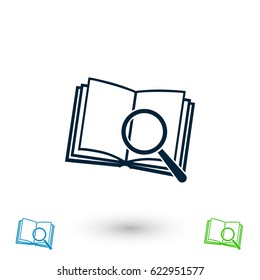 Pictograph of book and magnifier glass icon, flat design best vector icon