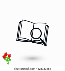 Pictograph of book and magnifier glass icon, flat design best vector icon