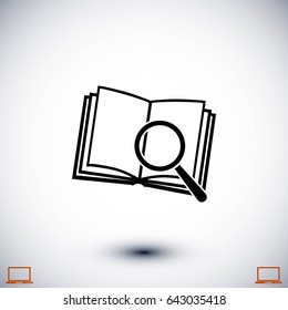 Pictograph of book and magnifier glass icon, flat design best vector icon