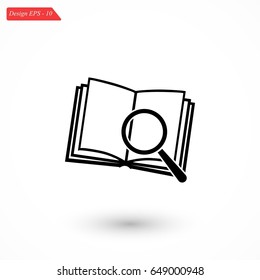 Pictograph of book and magnifier glass icon, flat design best vector icon
