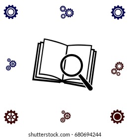 Pictograph of book and magnifier glass icon, flat design best vector icon