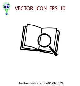 Pictograph of book and magnifier glass icon, flat design best vector icon