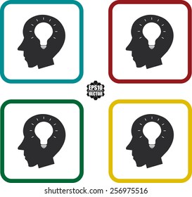 Pictograph Of Bulb Concept In Head Symbol And Icons Set On White Background And Colorful Border. Vector illustration.